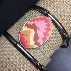 Jilzarah Open Cuff Bangle Bracelet Pink Brown Oval Silver Barbie Sculpey Aztec